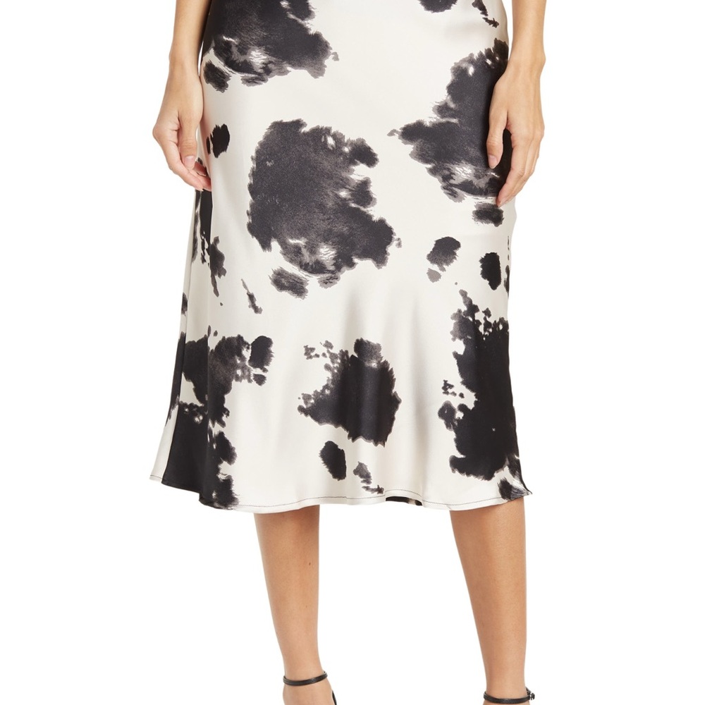 Renee C. Satin Cow Print Midi Skirt